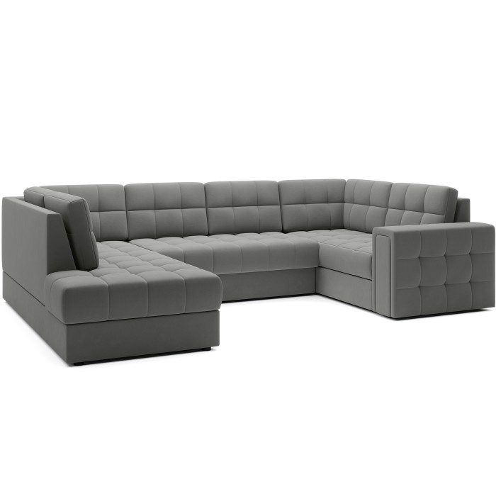 Canapé d’angle convertible MONTEZA gris gauche 299 cm avec coffre et couchage 