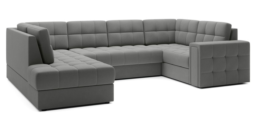 Canapé d’angle convertible MONTEZA gris gauche 299 cm avec coffre et couchage 