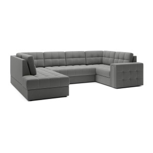 Canapé d’angle convertible MONTEZA gris gauche 299 cm avec coffre et couchage 