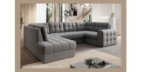 Canapé d’angle convertible MONTEZA gris gauche 299 cm avec coffre et couchage 