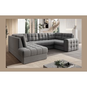 Canapé d’angle convertible MONTEZA gris gauche 299 cm avec coffre et couchage 