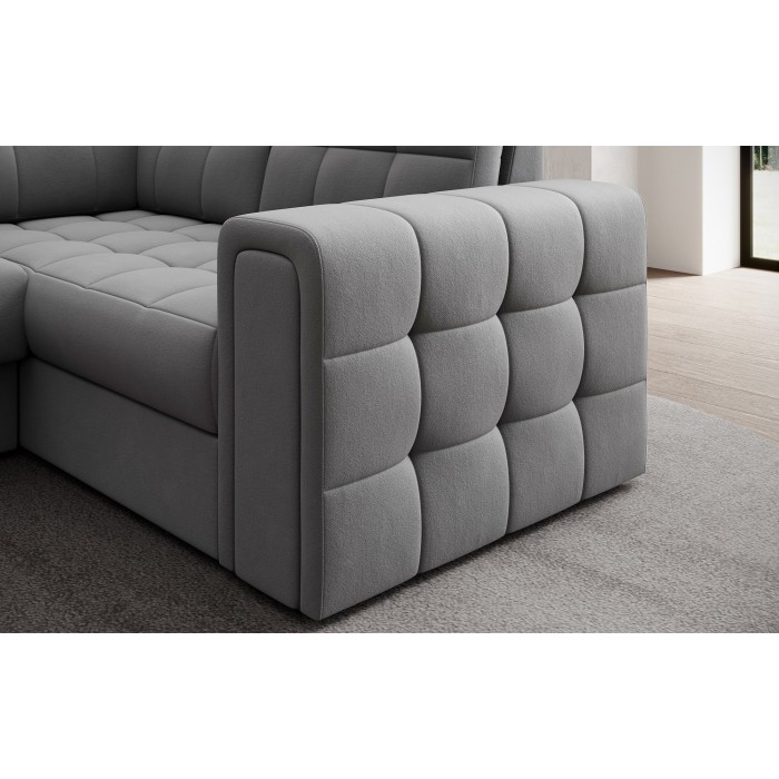 Canapé d’angle convertible MONTEZA gris gauche 299 cm avec coffre et couchage 