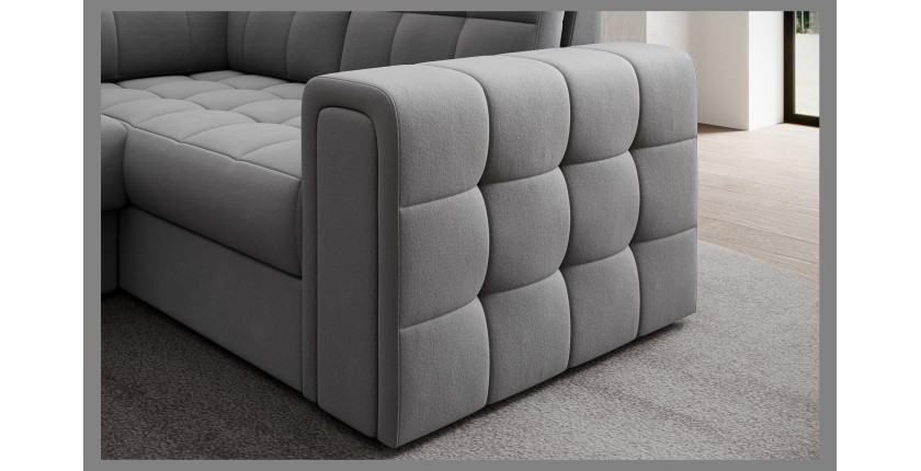 Canapé d’angle convertible MONTEZA gris gauche 299 cm avec coffre et couchage 