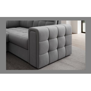 Canapé d’angle convertible MONTEZA gris gauche 299 cm avec coffre et couchage 