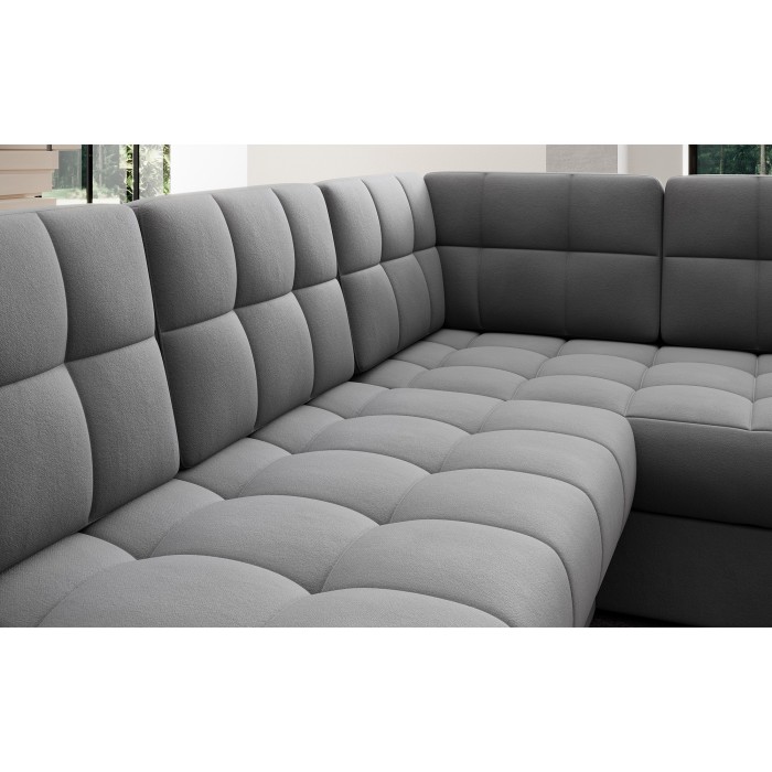 Canapé d’angle convertible MONTEZA gris gauche 299 cm avec coffre et couchage 