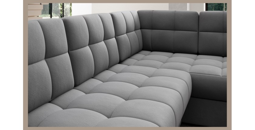 Canapé d’angle convertible MONTEZA gris gauche 299 cm avec coffre et couchage 
