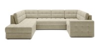 Canapé d’angle convertible MONTEZA beige gauche 299 cm avec coffre et couchage 
