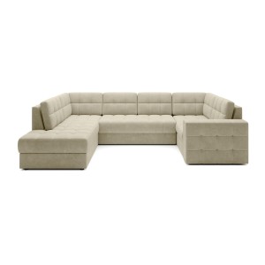 Canapé d’angle convertible MONTEZA beige gauche 299 cm avec coffre et couchage 