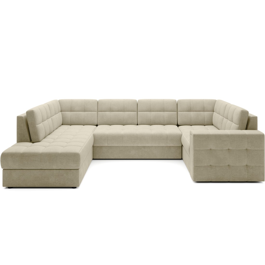 Canapé d’angle convertible MONTEZA beige gauche 299 cm avec coffre et couchage 