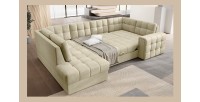 Canapé d’angle convertible MONTEZA beige gauche 299 cm avec coffre et couchage 