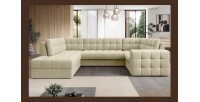 Canapé d’angle convertible MONTEZA beige gauche 299 cm avec coffre et couchage 
