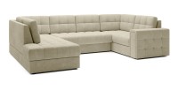 Canapé d’angle convertible MONTEZA beige gauche 299 cm avec coffre et couchage 