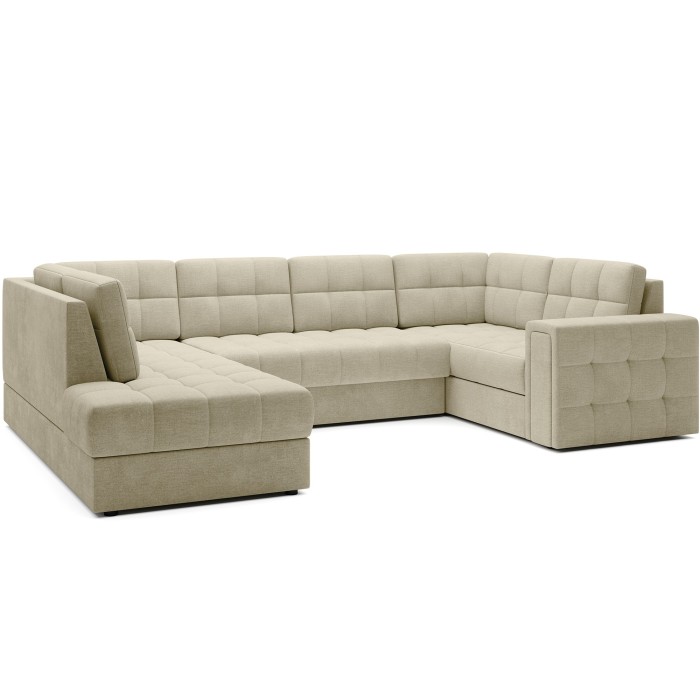 Canapé d’angle convertible MONTEZA beige gauche 299 cm avec coffre et couchage 