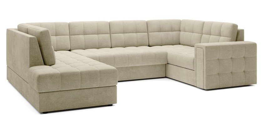 Canapé d’angle convertible MONTEZA beige gauche 299 cm avec coffre et couchage 