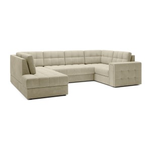 Canapé d’angle convertible MONTEZA beige gauche 299 cm avec coffre et couchage 