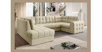Canapé d’angle convertible MONTEZA beige gauche 299 cm avec coffre et couchage 