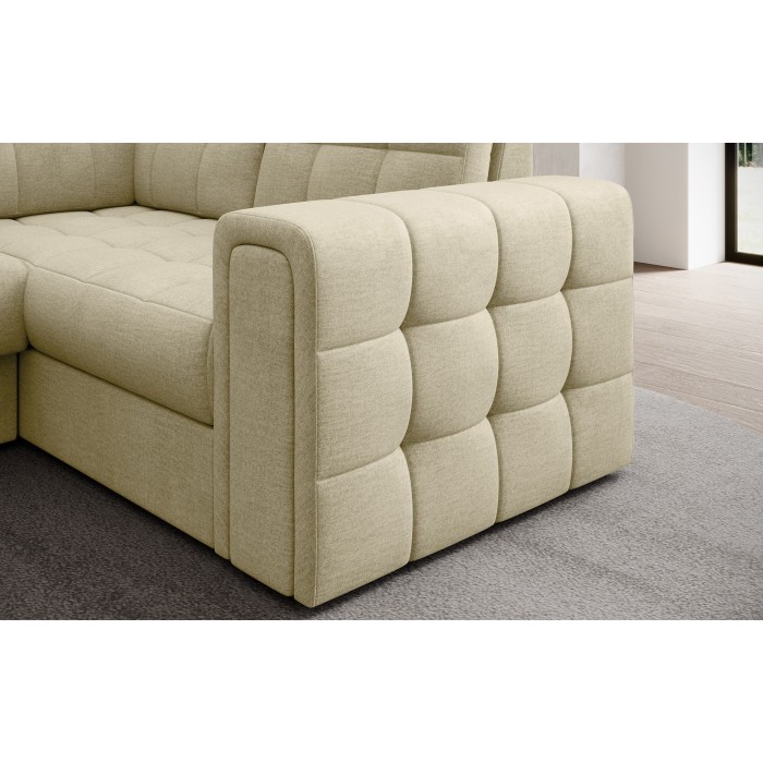 Canapé d’angle convertible MONTEZA beige gauche 299 cm avec coffre et couchage 