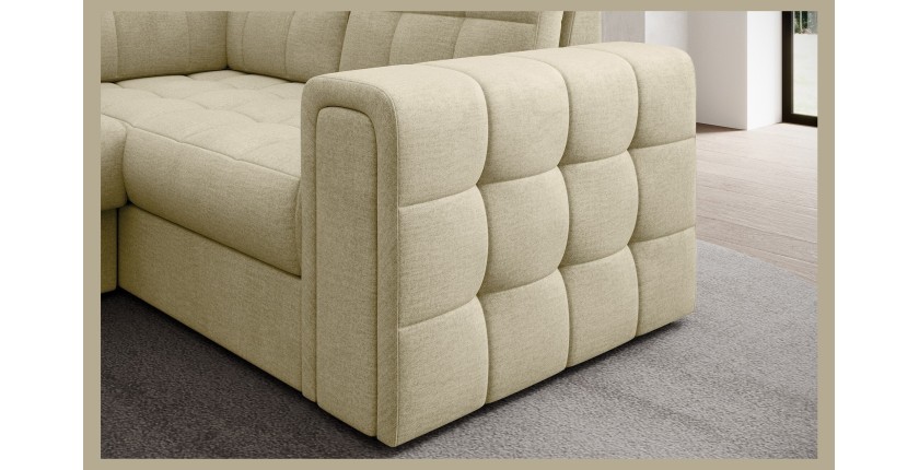 Canapé d’angle convertible MONTEZA beige gauche 299 cm avec coffre et couchage 