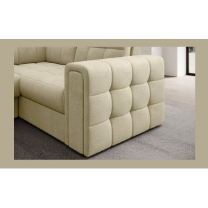 Canapé d’angle convertible MONTEZA beige gauche 299 cm avec coffre et couchage 