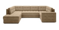 Canapé d’angle convertible MONTEZA marron clair gauche 299 cm avec coffre et couchage 