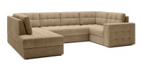 Canapé d’angle convertible MONTEZA marron clair gauche 299 cm avec coffre et couchage 