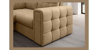 Canapé d’angle convertible MONTEZA marron clair gauche 299 cm avec coffre et couchage 