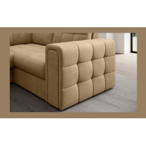 Canapé d’angle convertible MONTEZA marron clair gauche 299 cm avec coffre et couchage 