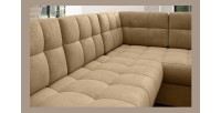 Canapé d’angle convertible MONTEZA marron clair gauche 299 cm avec coffre et couchage 