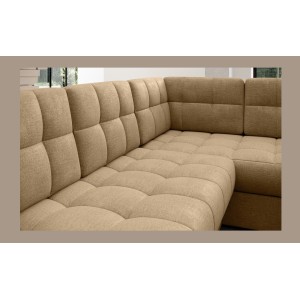 Canapé d’angle convertible MONTEZA marron clair gauche 299 cm avec coffre et couchage 