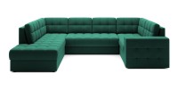 Canapé d’angle convertible MONTEZA vert gauche 299 cm avec coffre et couchage 
