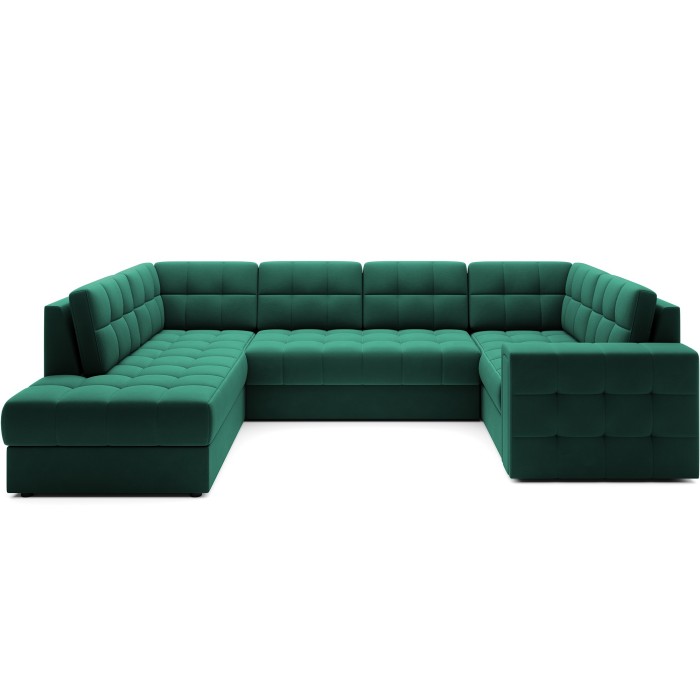 Canapé d’angle convertible MONTEZA vert gauche 299 cm avec coffre et couchage 