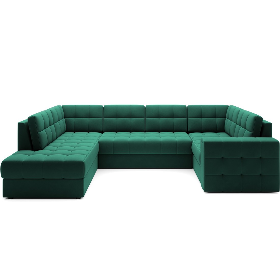 Canapé d’angle convertible MONTEZA vert gauche 299 cm avec coffre et couchage 