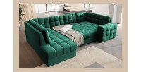 Canapé d’angle convertible MONTEZA vert gauche 299 cm avec coffre et couchage 