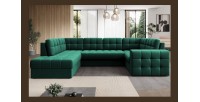 Canapé d’angle convertible MONTEZA vert gauche 299 cm avec coffre et couchage 