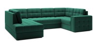 Canapé d’angle convertible MONTEZA vert gauche 299 cm avec coffre et couchage 