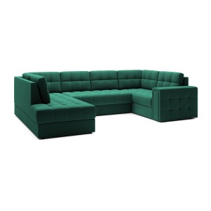 Canapé d’angle convertible MONTEZA vert gauche 299 cm avec coffre et couchage 