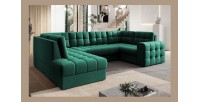 Canapé d’angle convertible MONTEZA vert gauche 299 cm avec coffre et couchage 