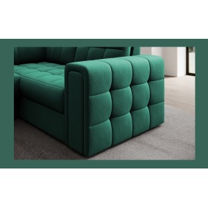 Canapé d’angle convertible MONTEZA vert gauche 299 cm avec coffre et couchage 