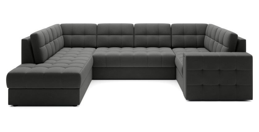 Canapé d’angle convertible MONTEZA gris foncé gauche 299 cm avec coffre et couchage 