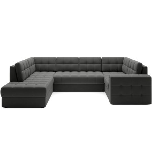 Canapé d’angle convertible MONTEZA gris foncé gauche 299 cm avec coffre et couchage 