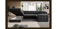 Canapé d’angle convertible MONTEZA gris foncé gauche 299 cm avec coffre et couchage 