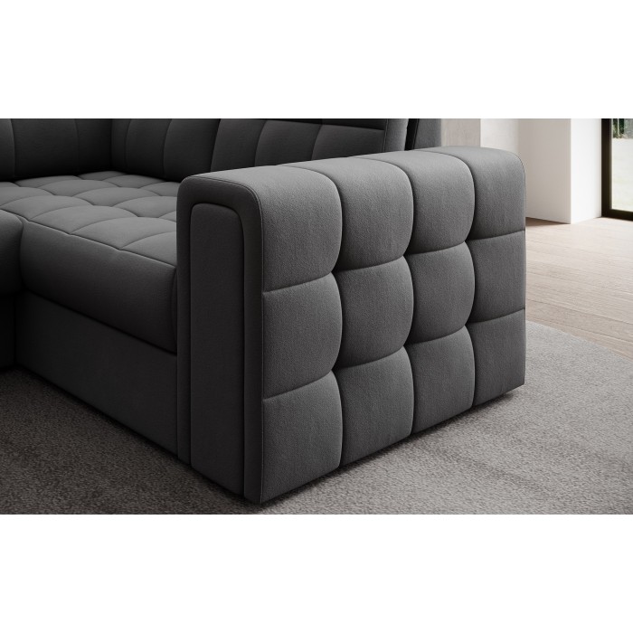 Canapé d’angle convertible MONTEZA gris foncé gauche 299 cm avec coffre et couchage 