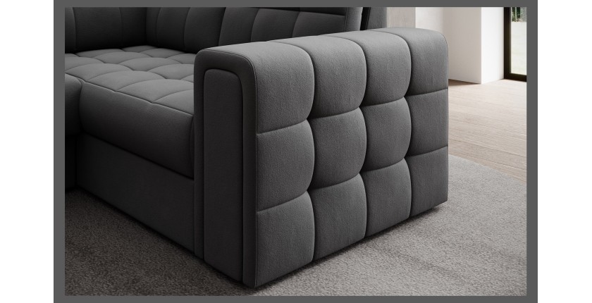 Canapé d’angle convertible MONTEZA gris foncé gauche 299 cm avec coffre et couchage 