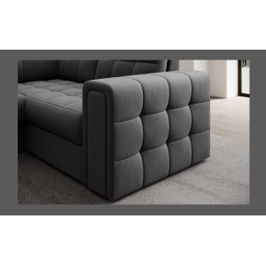 Canapé d’angle convertible MONTEZA gris foncé gauche 299 cm avec coffre et couchage 