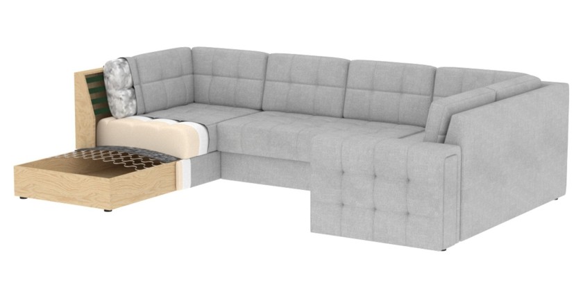 Canapé d’angle convertible MONTEZA gris foncé gauche 299 cm avec coffre et couchage 