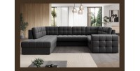 Canapé d’angle convertible MONTEZA gris foncé gauche 299 cm avec coffre et couchage 