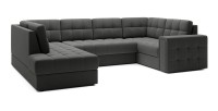 Canapé d’angle convertible MONTEZA gris foncé gauche 299 cm avec coffre et couchage 