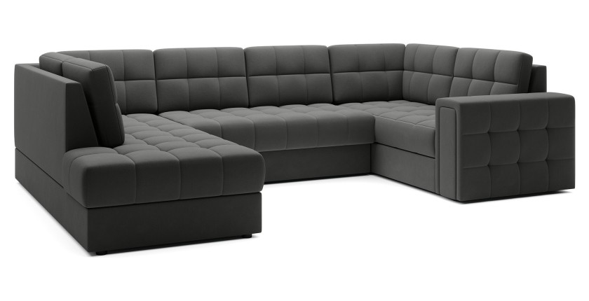 Canapé d’angle convertible MONTEZA gris foncé gauche 299 cm avec coffre et couchage 
