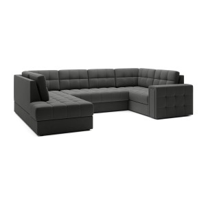Canapé d’angle convertible MONTEZA gris foncé gauche 299 cm avec coffre et couchage 