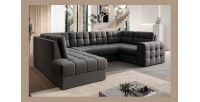 Canapé d’angle convertible MONTEZA gris foncé gauche 299 cm avec coffre et couchage 